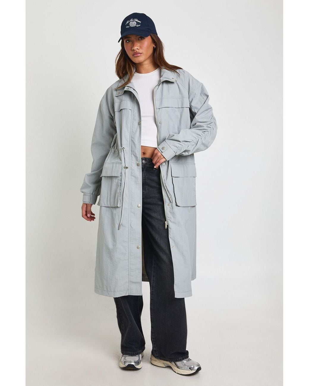Boohoo White Utility Cinched Waist Lightweight Trench Jacket