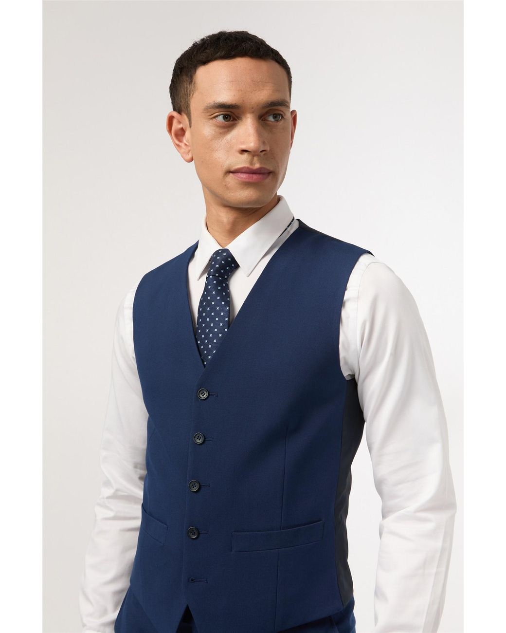 Antique Rogue Blue Single Breasted Five Button V-Neck Slim Fit Suit Waistcoat for men