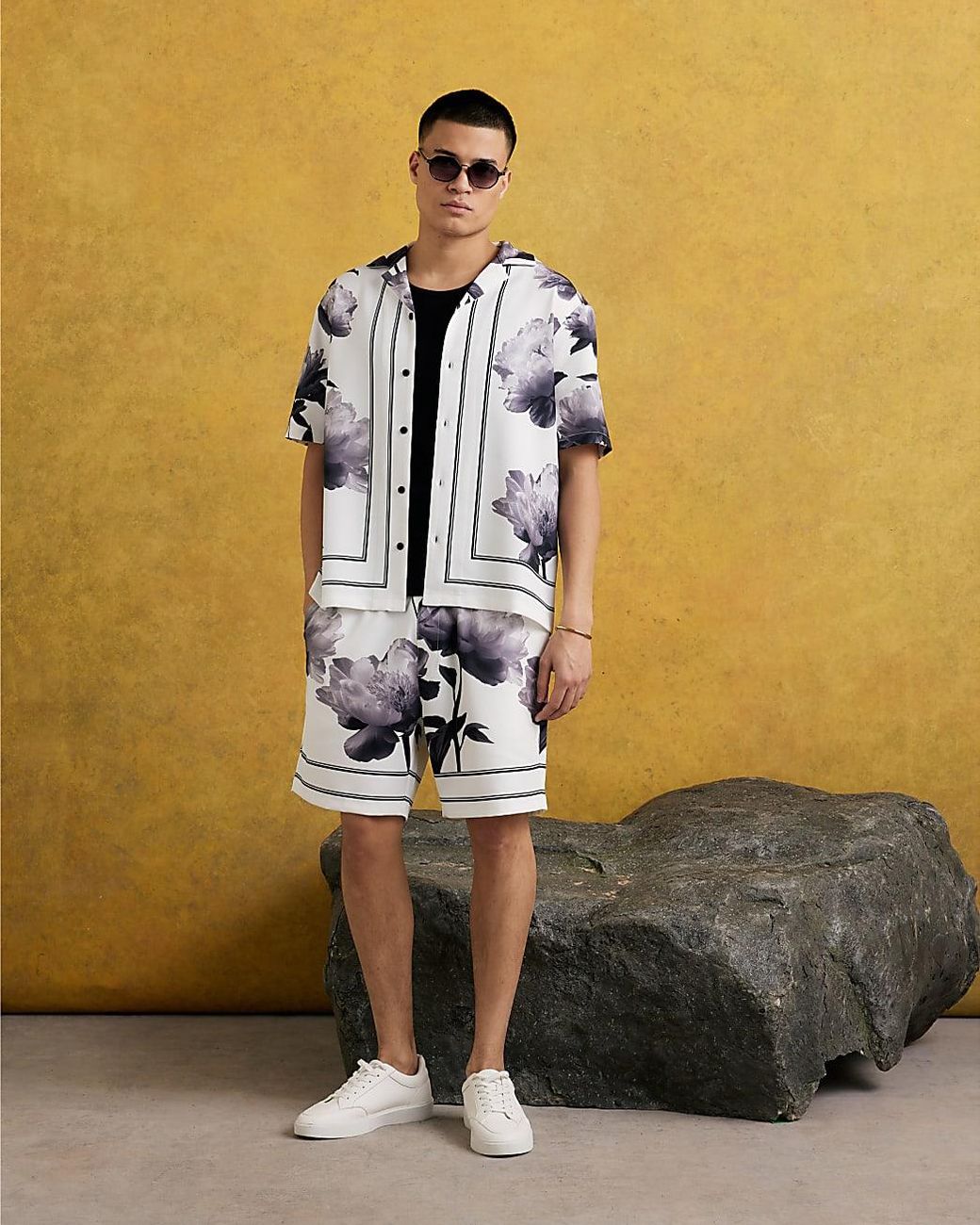 River Island Metallic Shorts Floral Pull On Elasticated for men