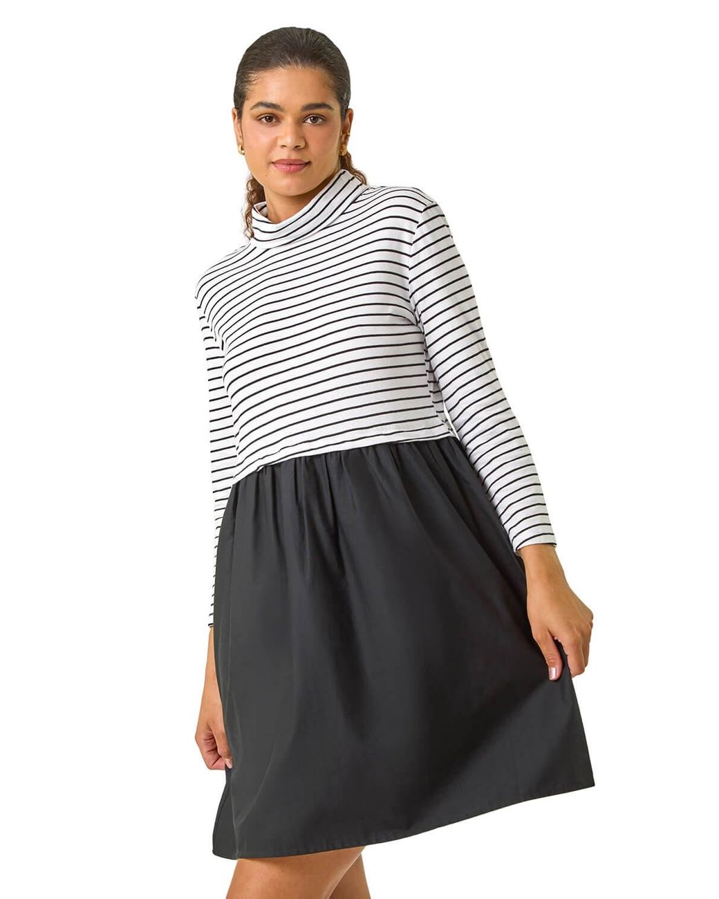 Roman White Stripe Mix Smock Dress