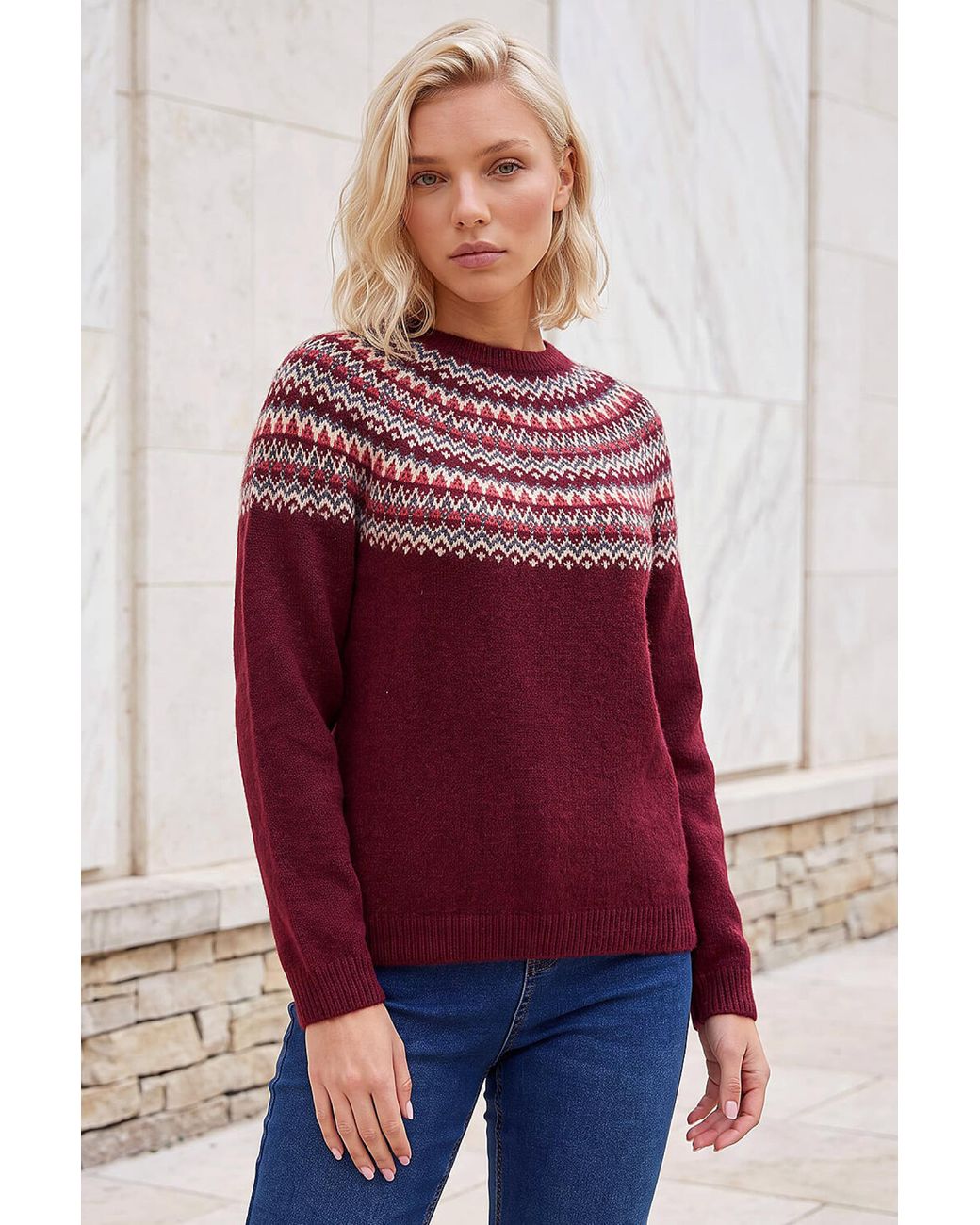 Roman Red Petite Metallic Fairisle Jumper