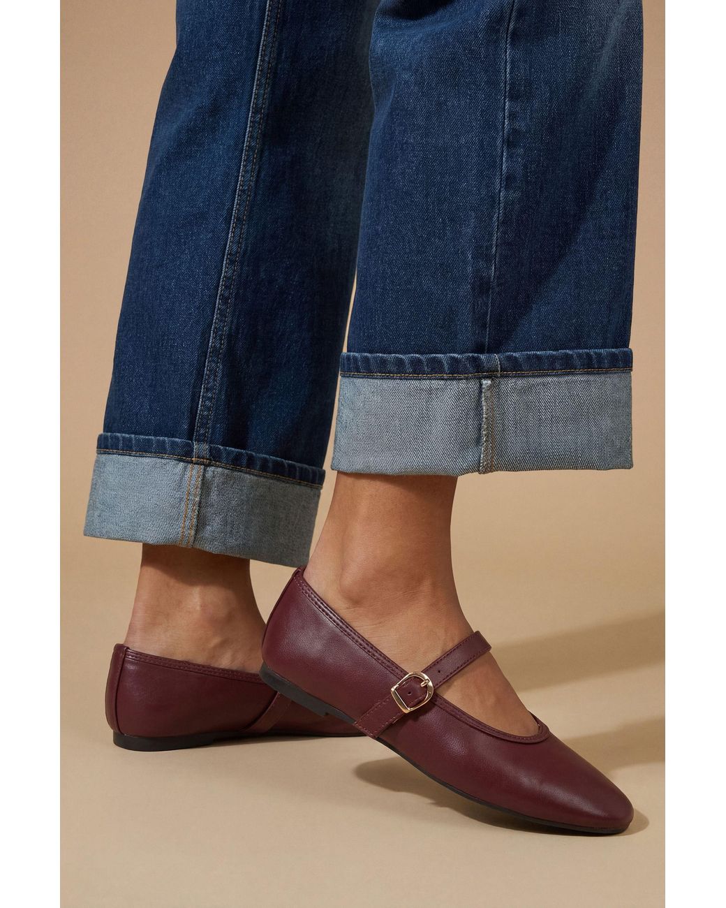 Oasis Blue Mia Faux Leather Mary Jane Ballet Flats