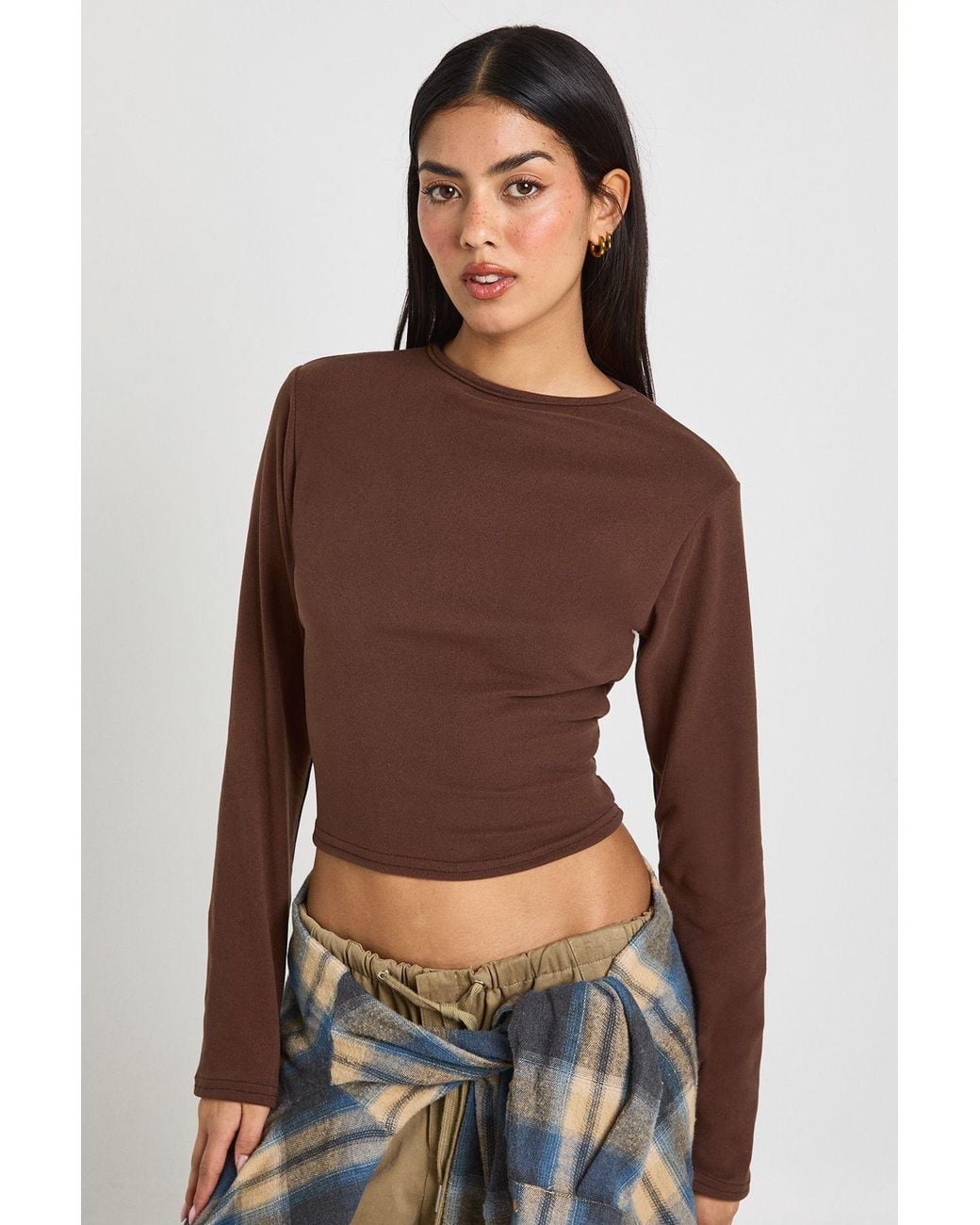 Boohoo Brown Ultra Soft Long Sleeve Fitted Top