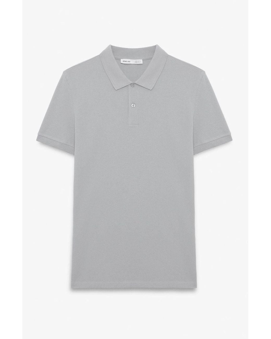 Grimelange Gray Polo Collar Button T-Shirt for men