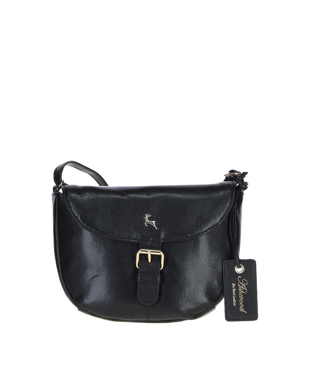 Ashwood Leather Black Real Flap-Over Crossbody Bag