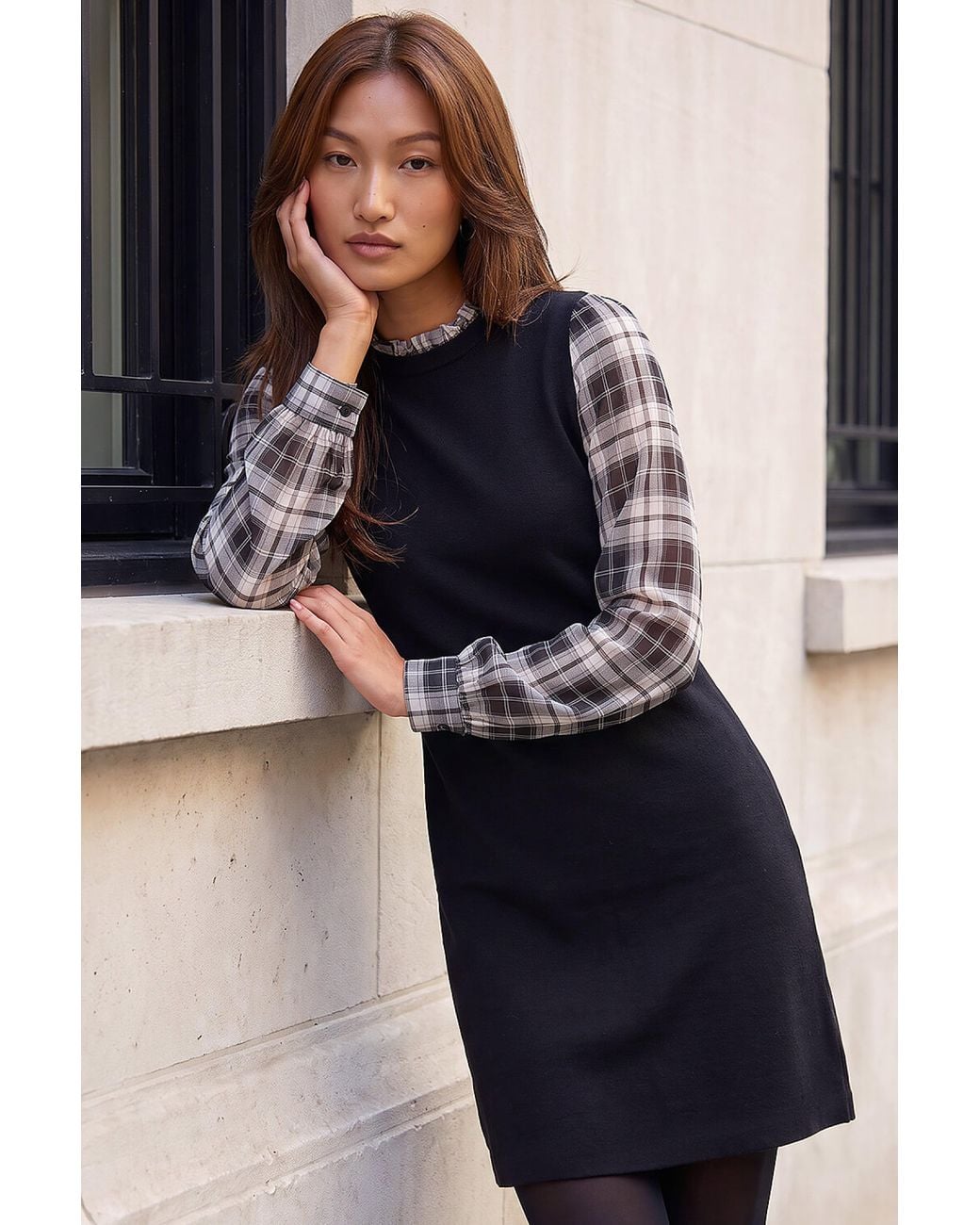 Roman Blue Check Print Short Dress