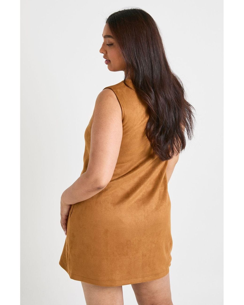 Boohoo Brown Plus Faux Suede A Line Mini Dress