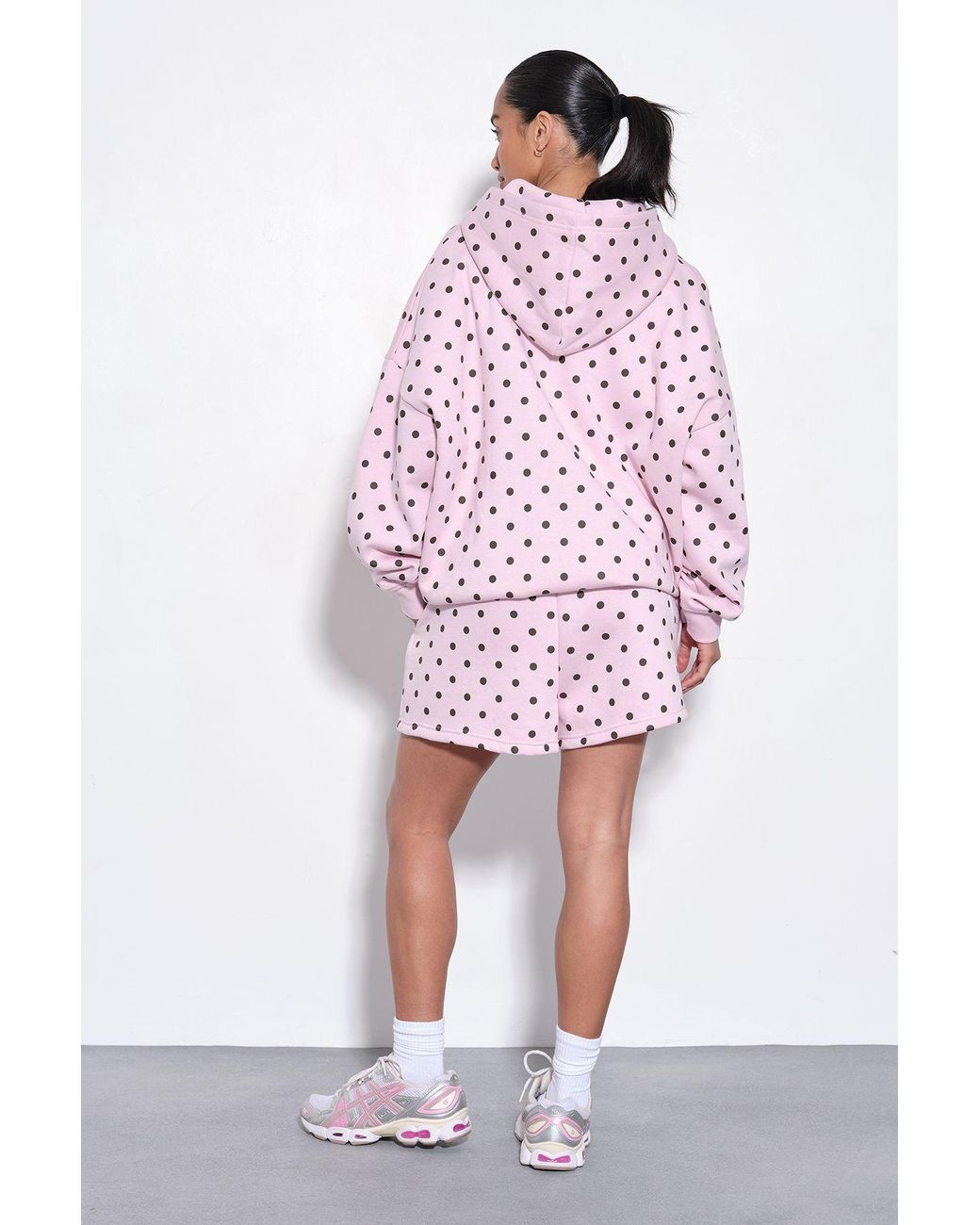 Boohoo Pink Polka Dot Oversized Hoodie