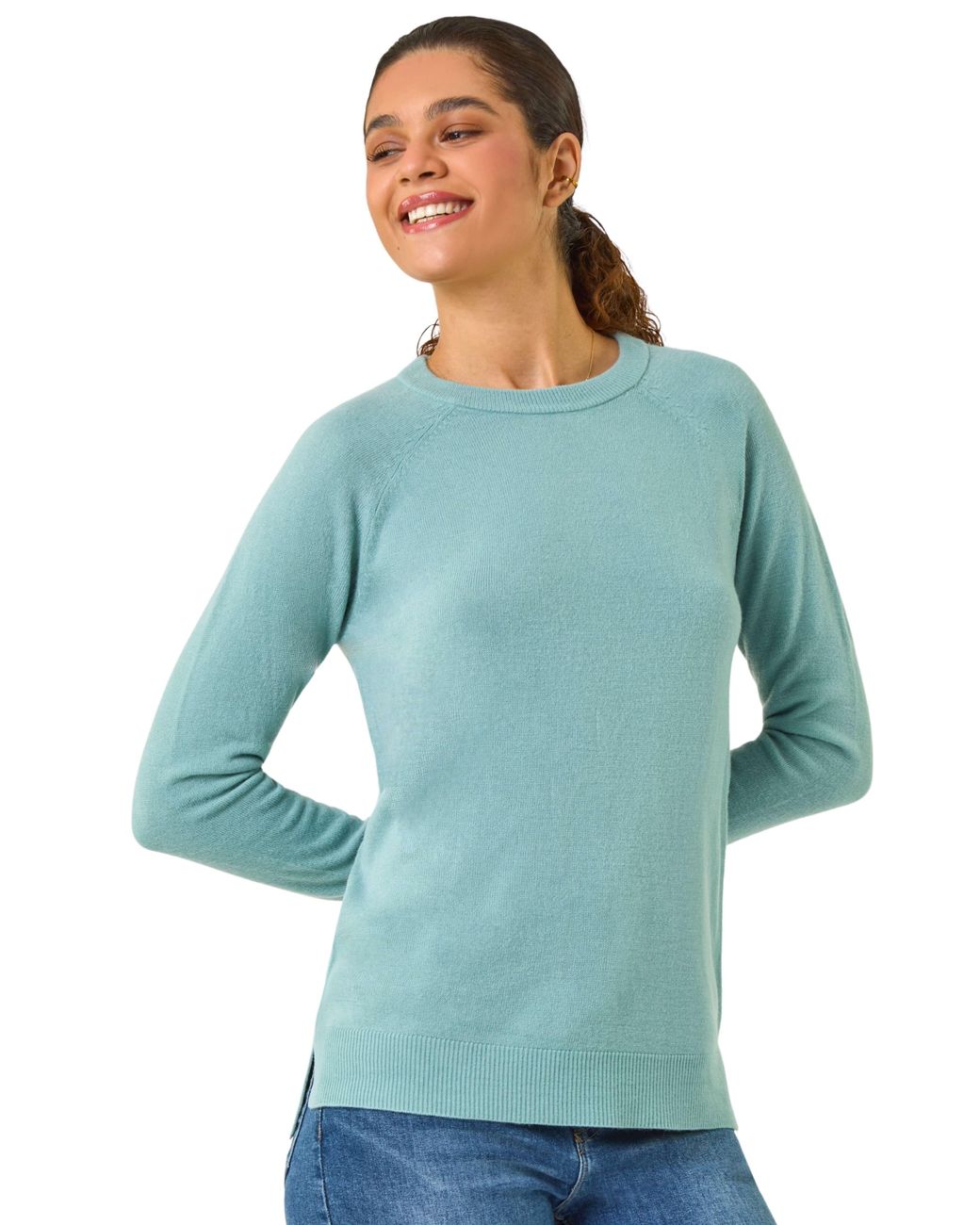 Roman Blue Plain Soft Crew Neck Jumper