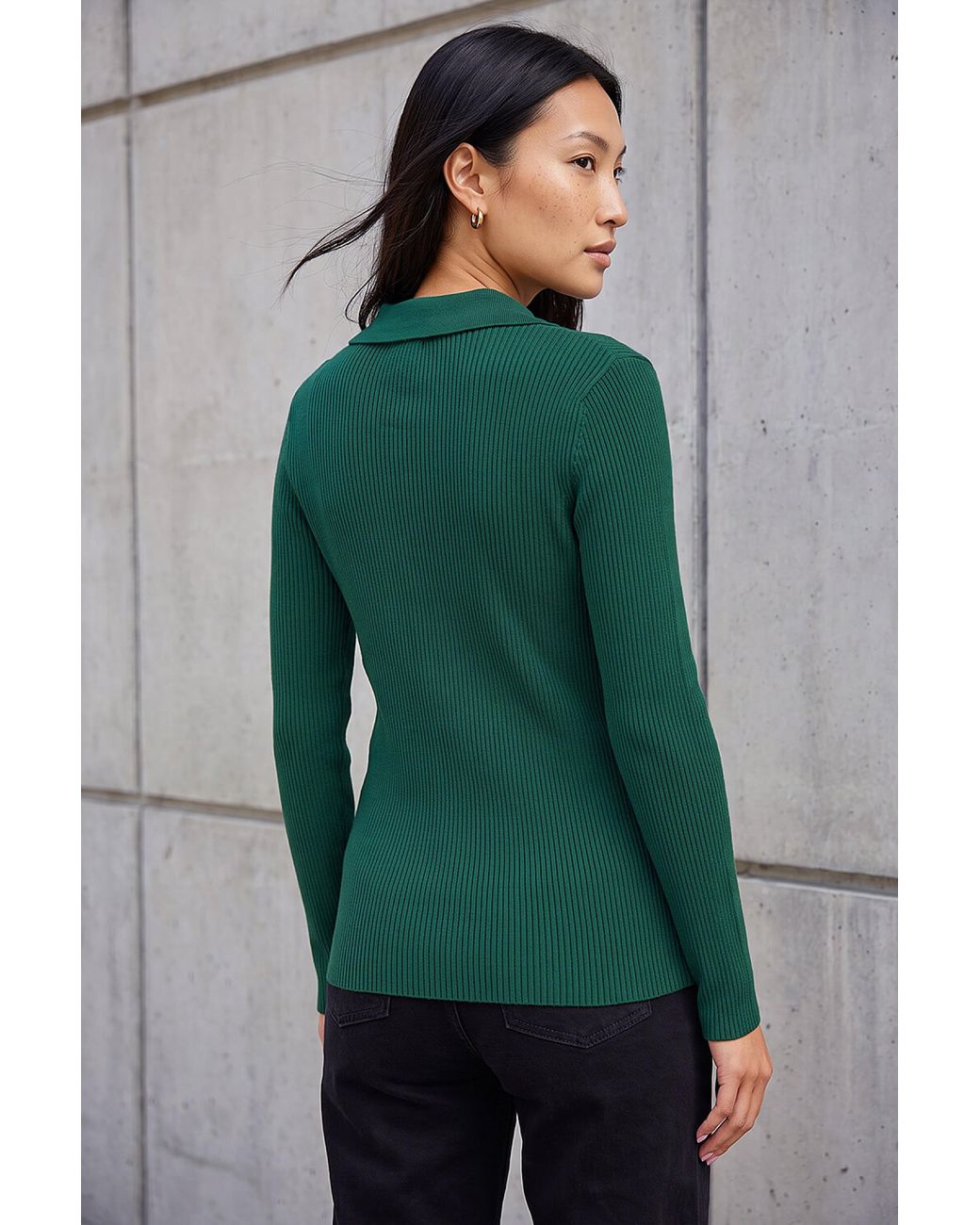Roman Green Buttoned Ribbed Henley Style Knit