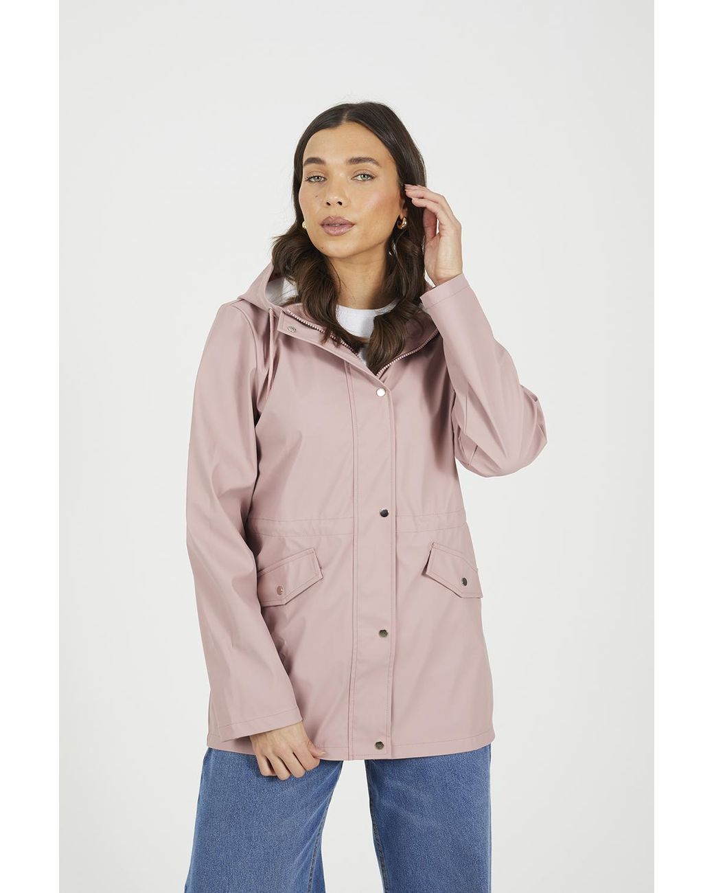 Brave Soul Natural Pale Hooded Rain Mac