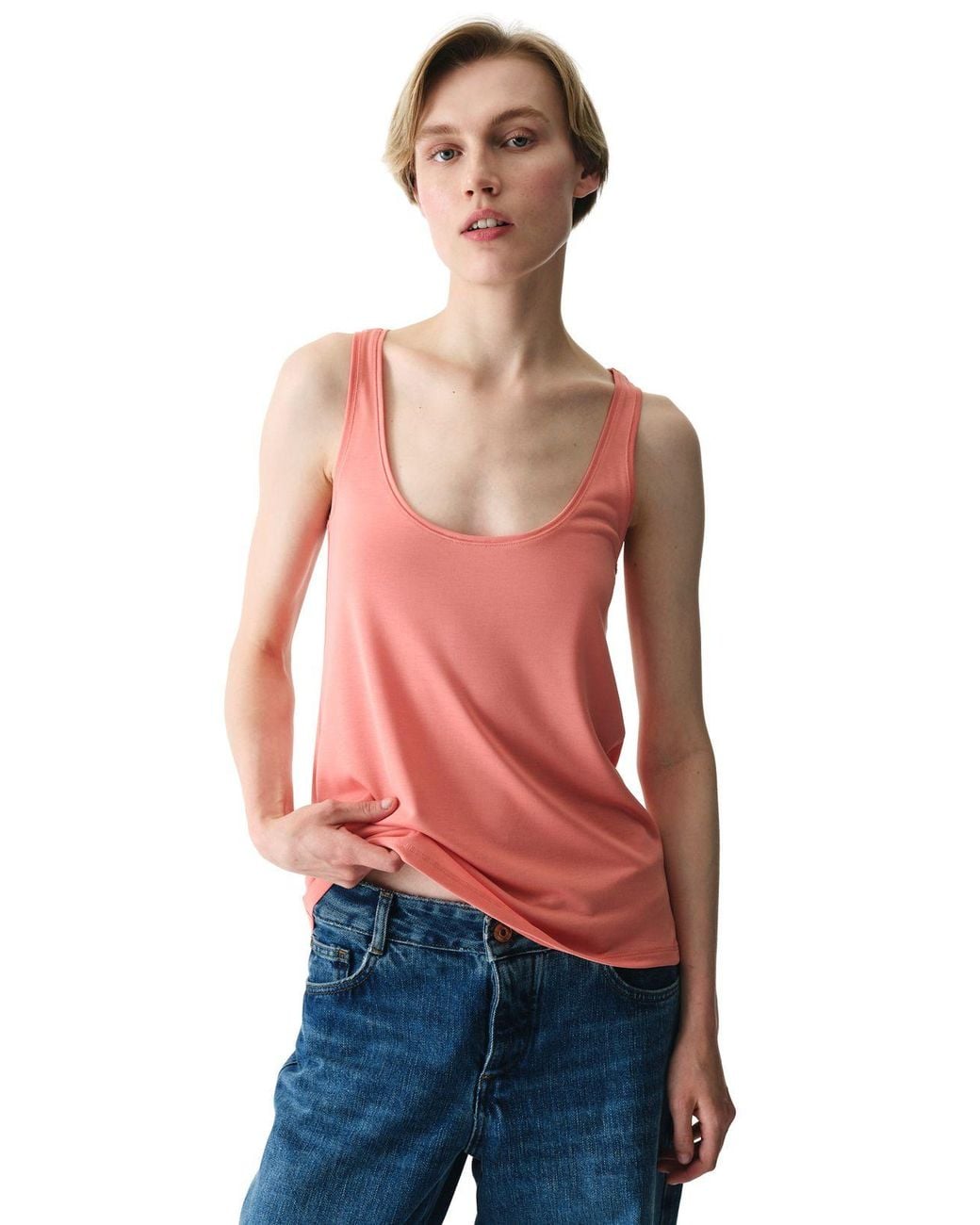 Penti Red Sleeveless Knit Bodysuit With U Neckline