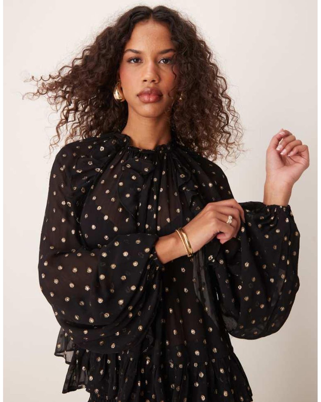 ASOS Black Metallic Spot Burnout Smock Top