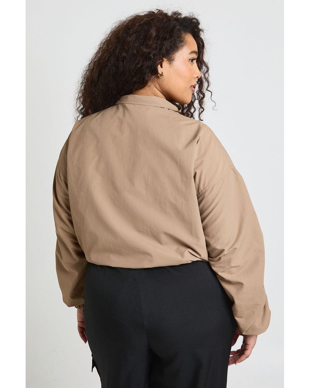 Boohoo Natural Plus Funnel Neck Cropped Utility Jacket