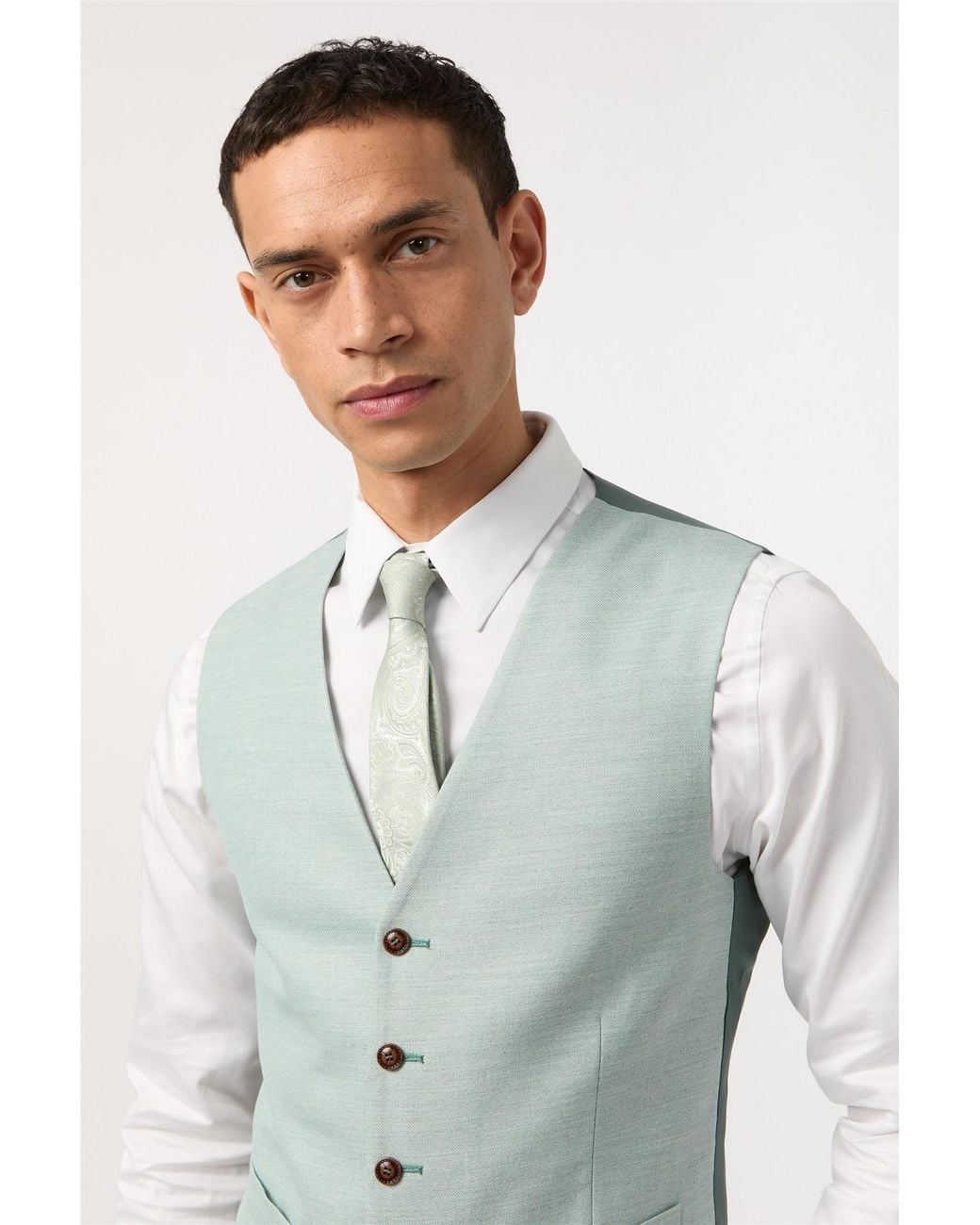 Antique Rogue Green Single Breasted Five Button V-Neck Slim Fit Suit Waistcoat for men