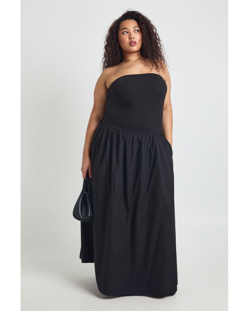 Boohoo Blue Plus Rib Cotton Mix Dropped Hem Maxi Dress