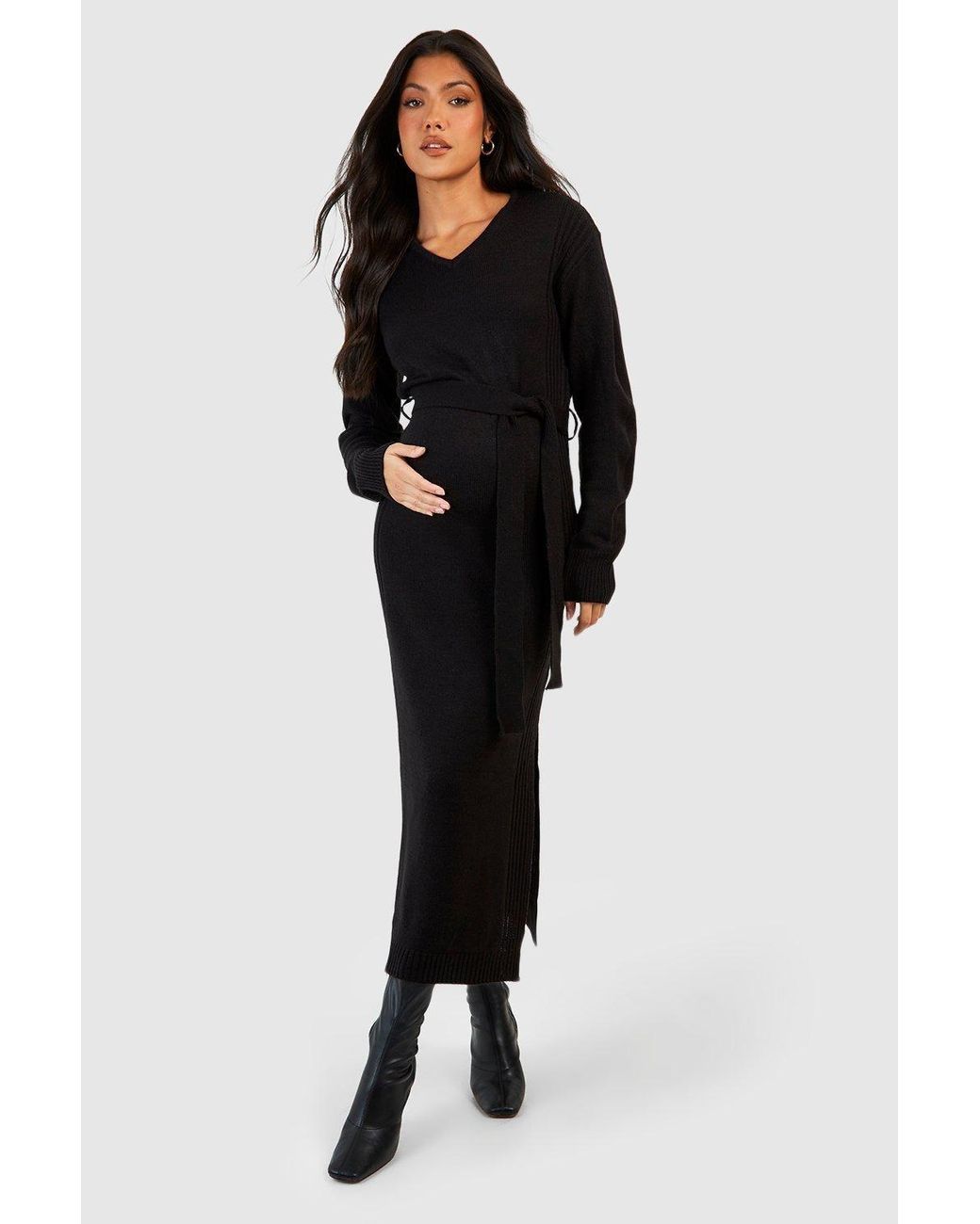 Boohoo Black Maternity Knitted Split Midaxi Dress