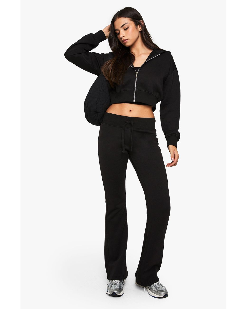 Boohoo Black Shrunken Flared Jogger 3 Piece Tracksuit