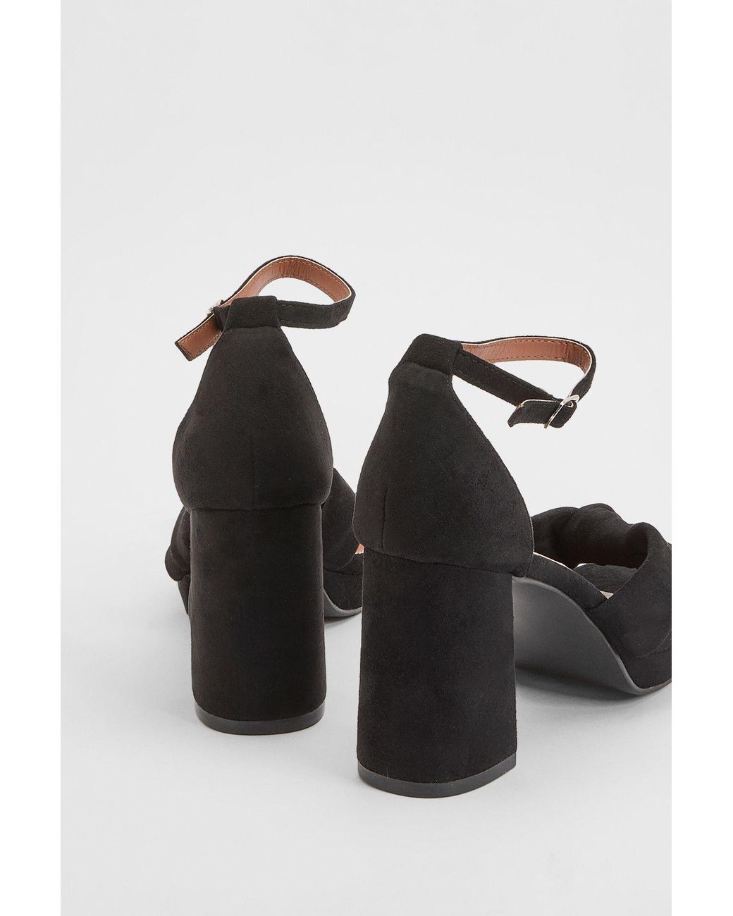 Faith Black Amara Faux Suede Open Toe High Block Heeled Sandals