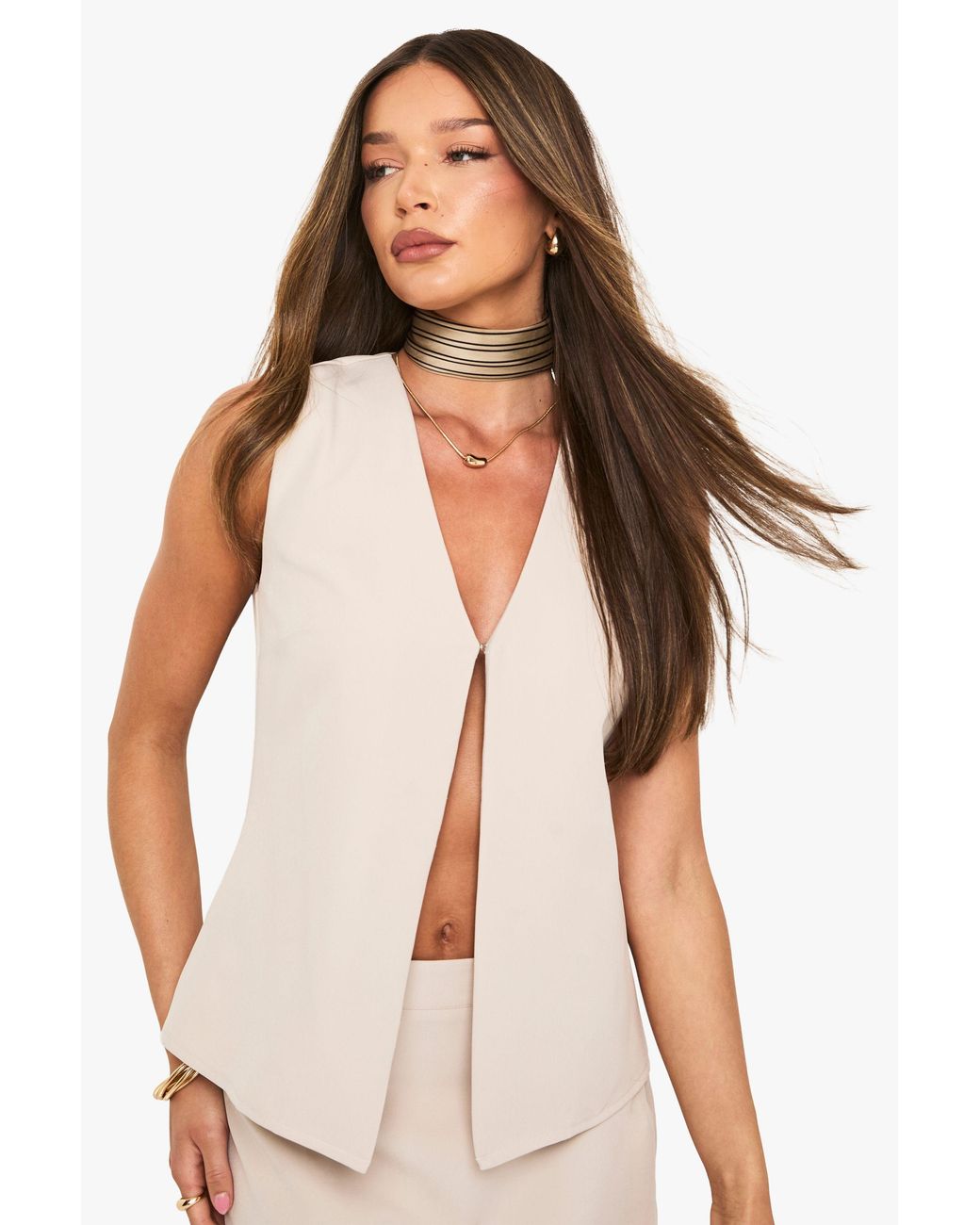 Boohoo White Clasp Front Sleeveless Top