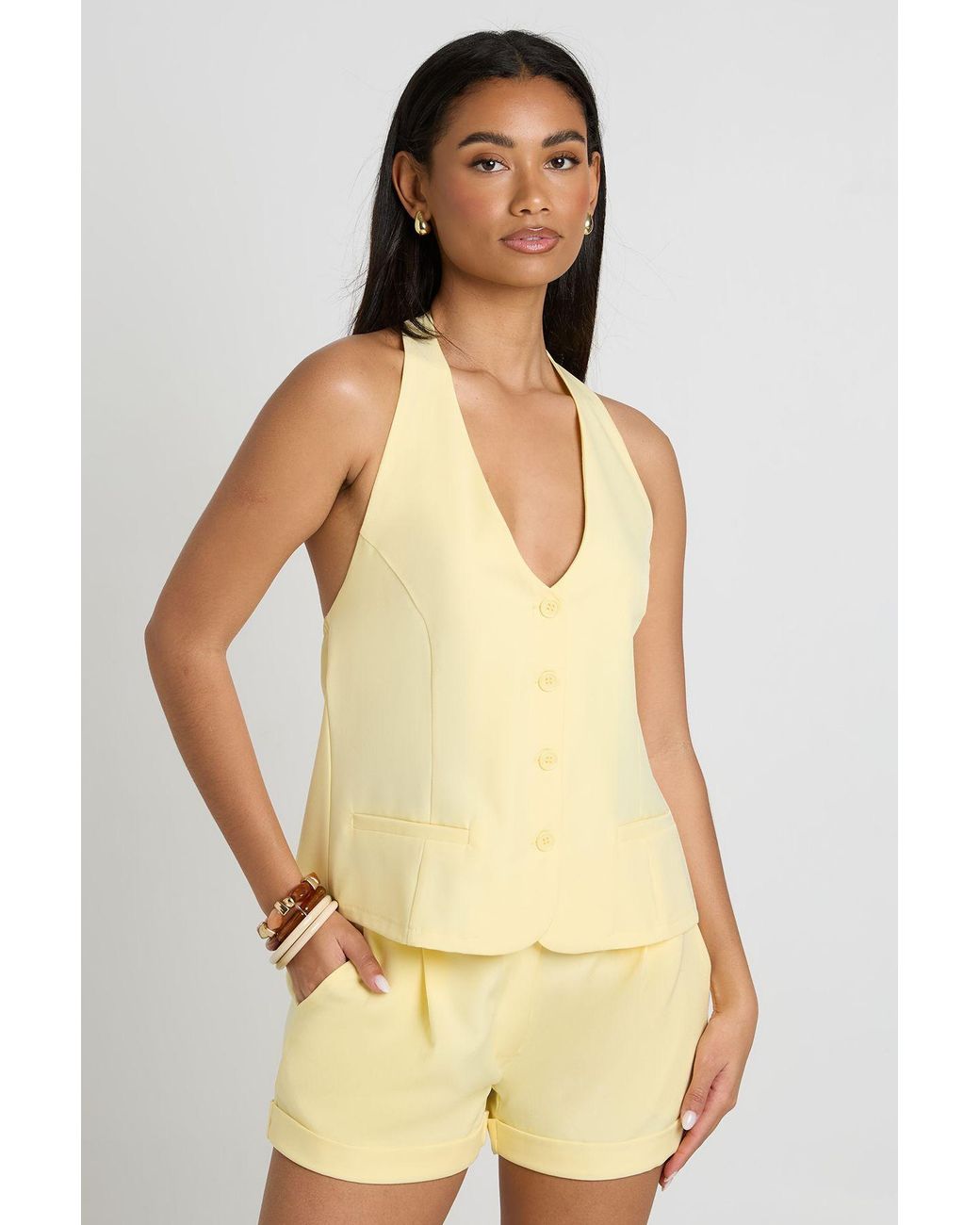 Boohoo Yellow Marl Button Front Halterneck Waistcoat
