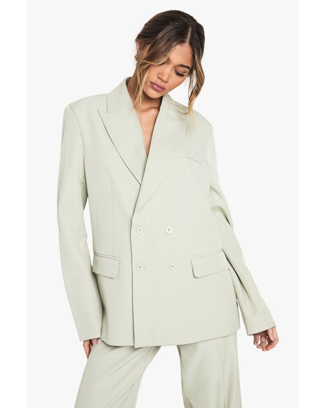 Boohoo White Woven Tailored Double Breast Blazer