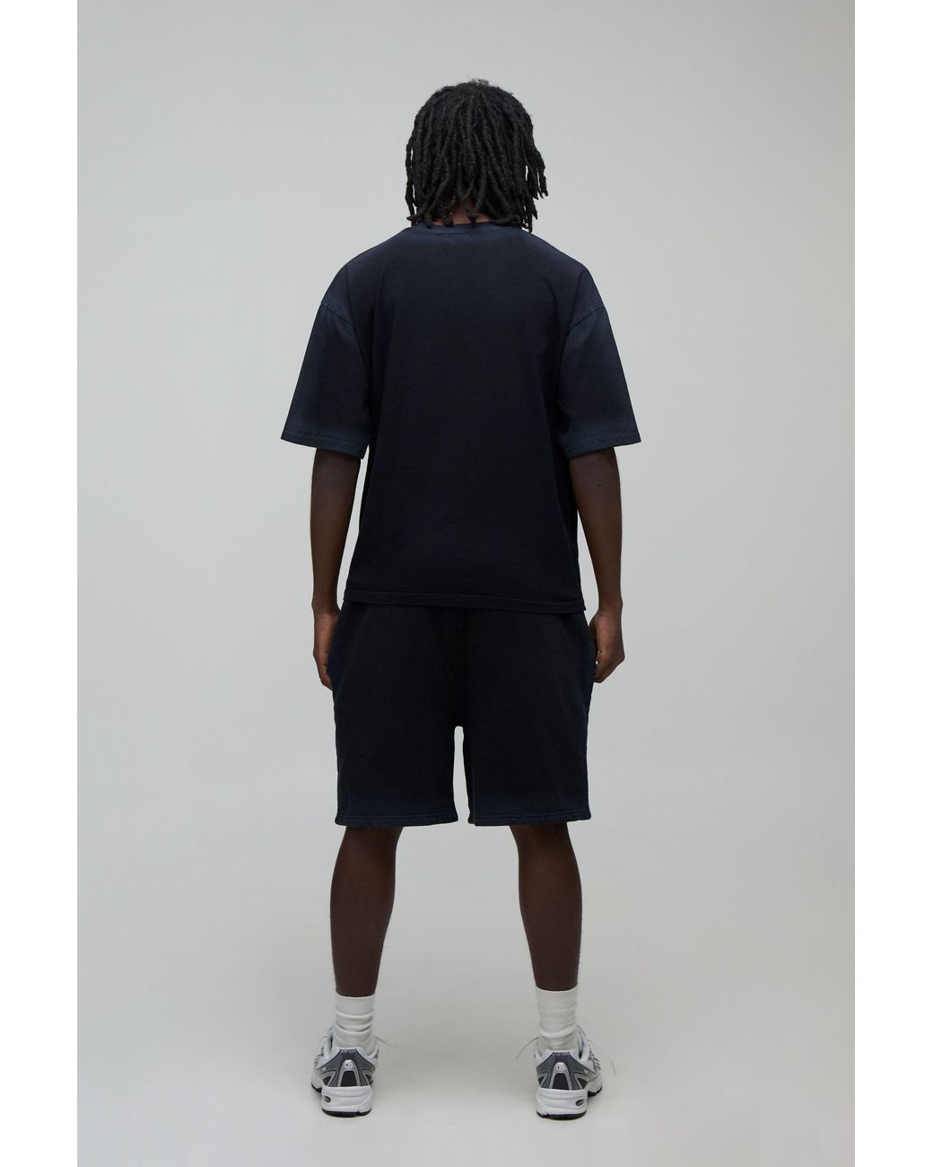 BoohooMAN Blue Oversized Shrunken Spray Seam Wash T-Shirt & Shorts Set for men