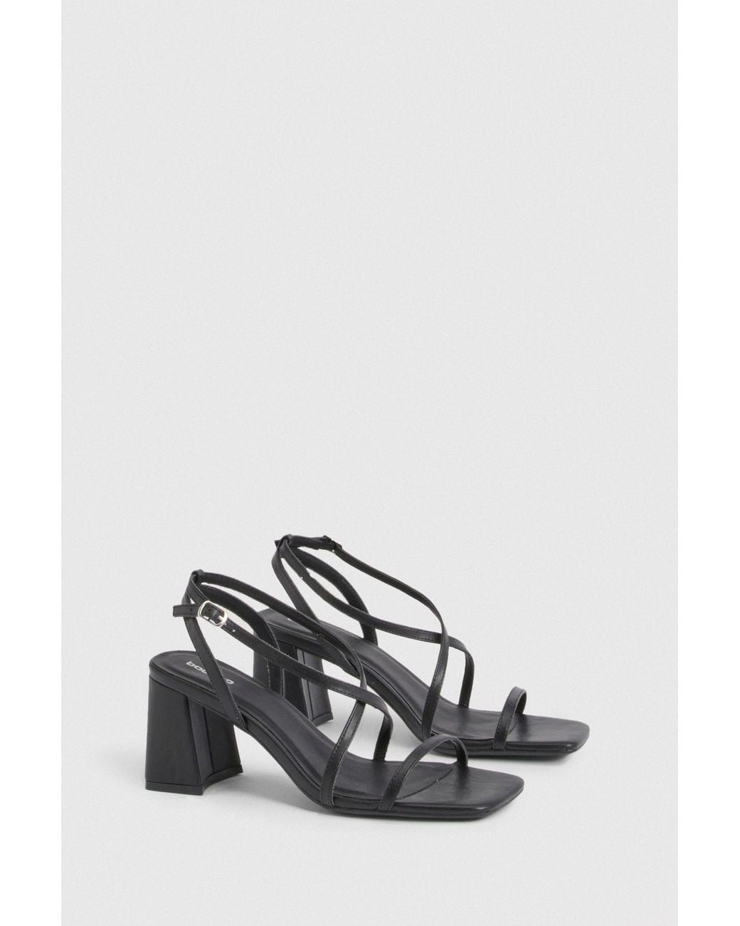 Boohoo Black Mid Block Cross Front Strappy Heels