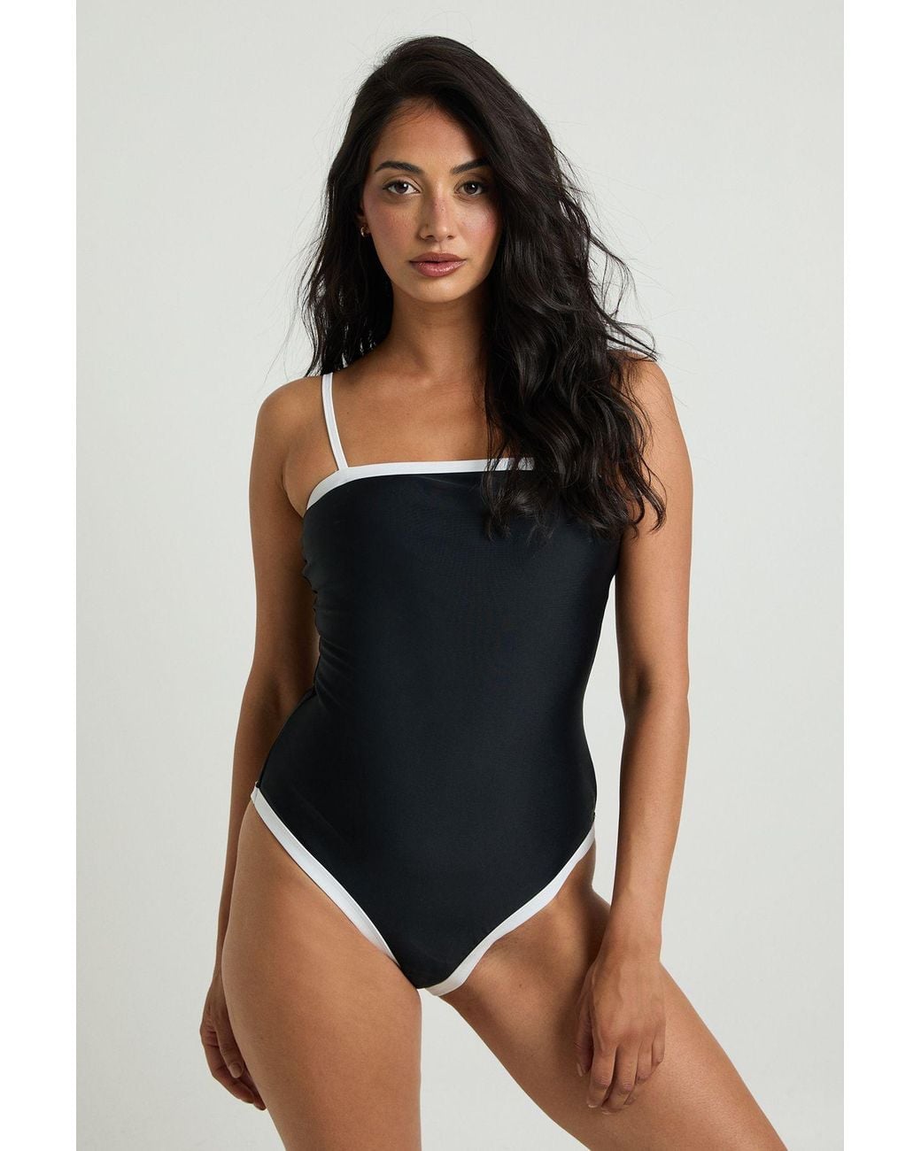 Boohoo Black Tummy Control Contrast Square Neck Swimsuit