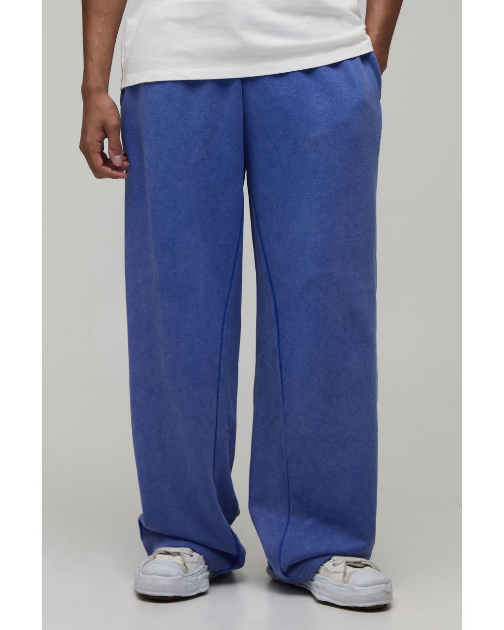 BoohooMAN Blue Wide Leg Washed Loopback Jogger for men