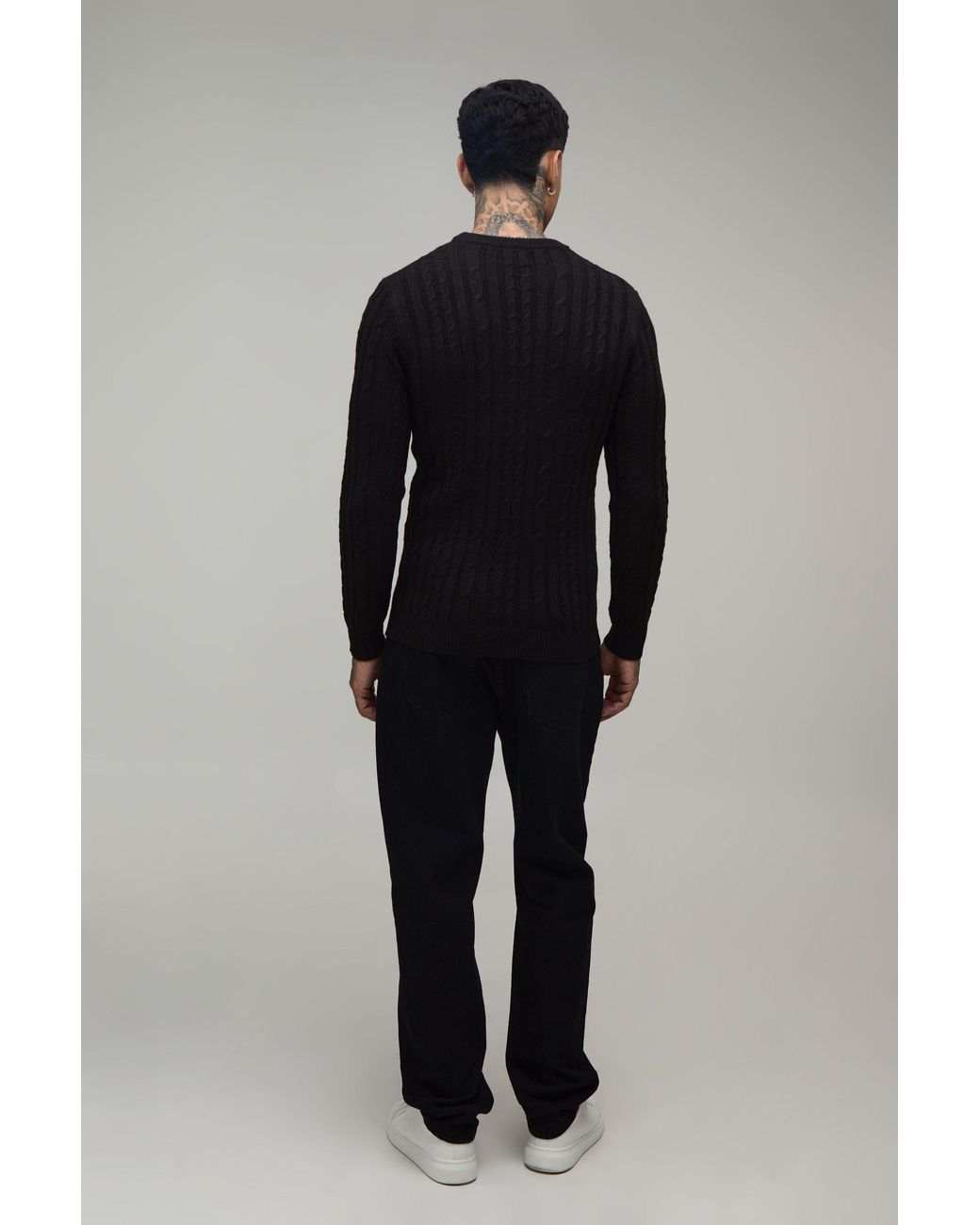 BoohooMAN Blue Tall Muscle Fit Cable Knitted Jumper for men
