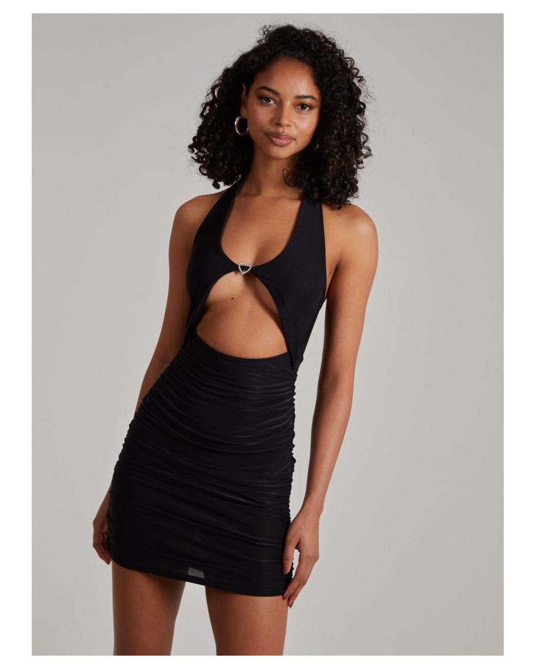 Pink Vanilla Black Heart Diamante Slinky Halter Dress