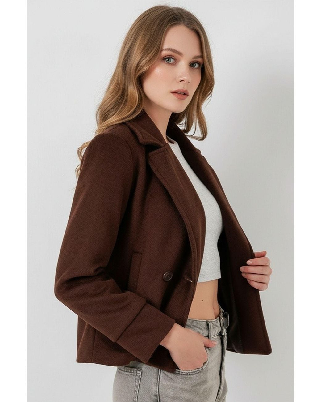 Bigdart Brown Textured Double Breasted Jacket