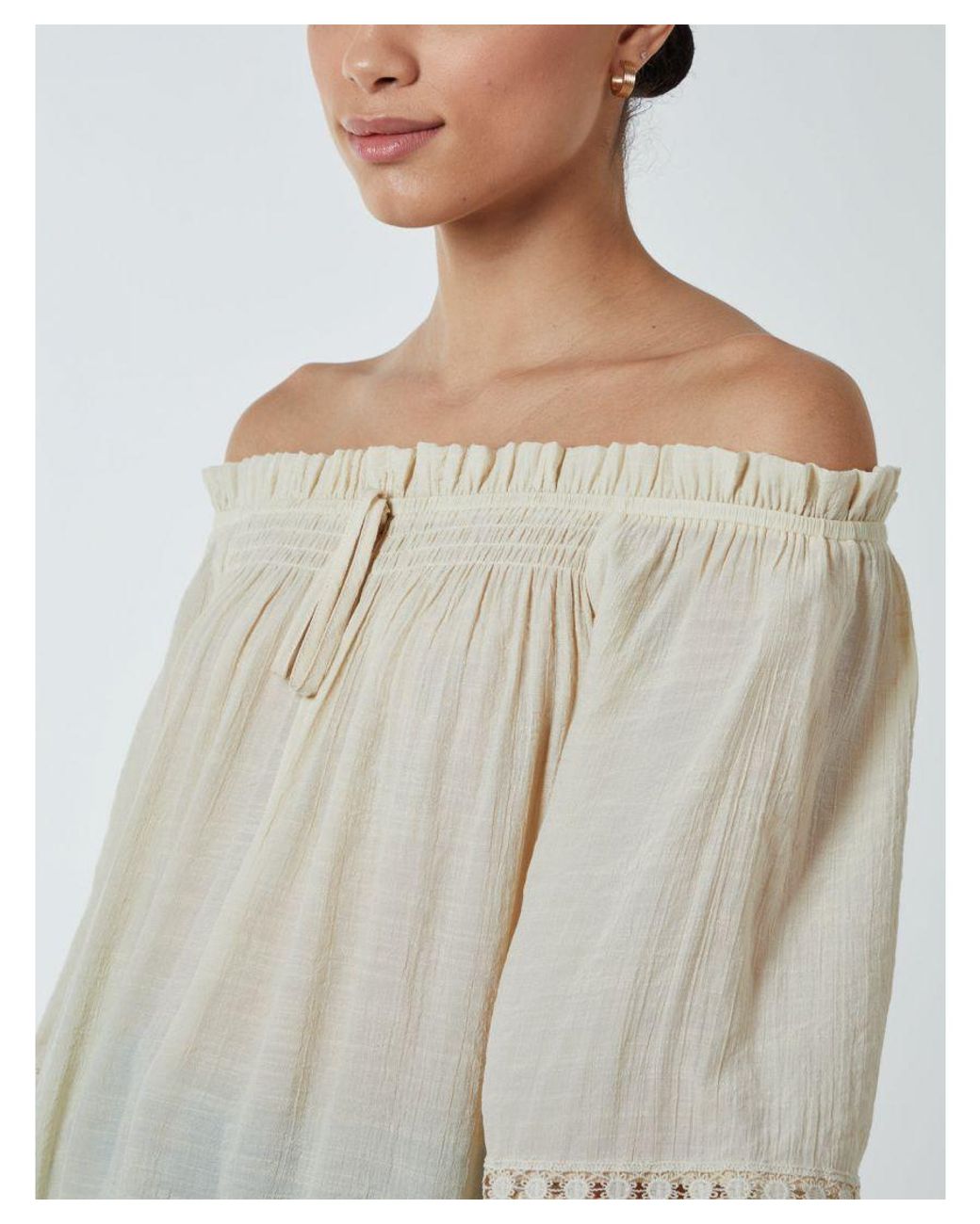 Blue Vanilla Gray Bardot Tie Front Top