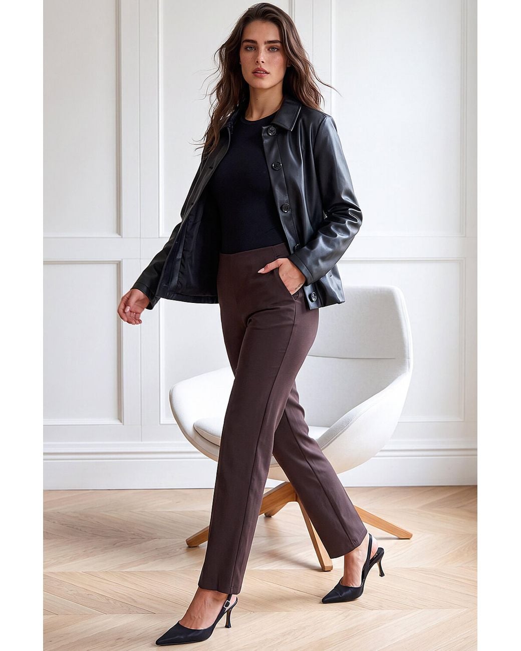 Roman Brown Petite Premium Stretch Trouser