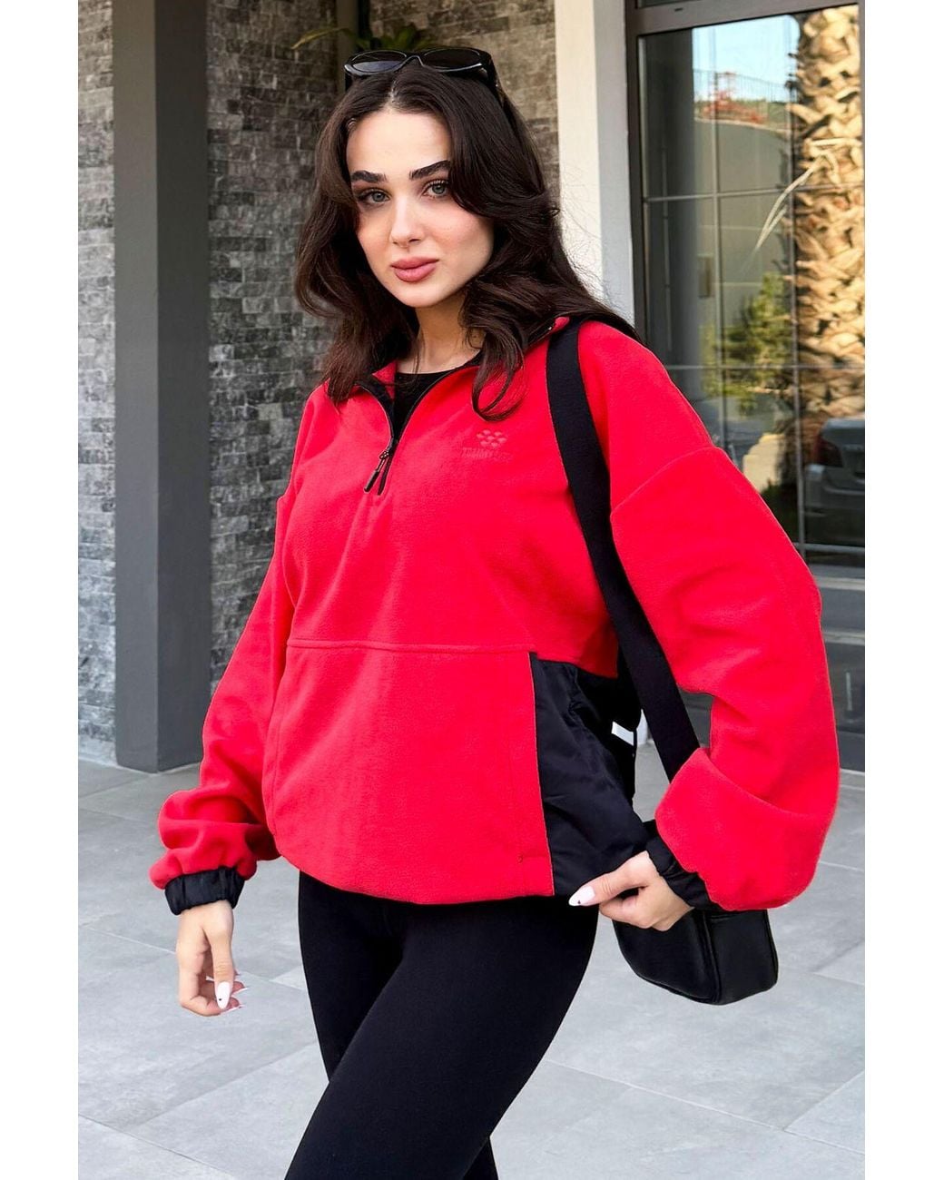 TOMMY LIFE Red Oversized Half-Zip Plush Sweatshirt