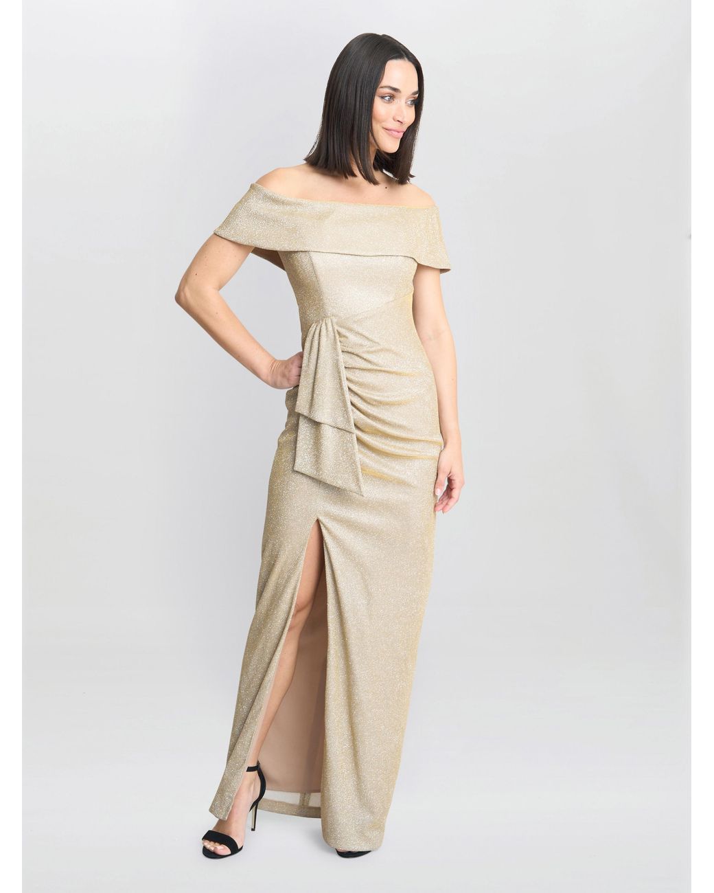 Gina Bacconi Natural Trudy Bardot Wrap Dress