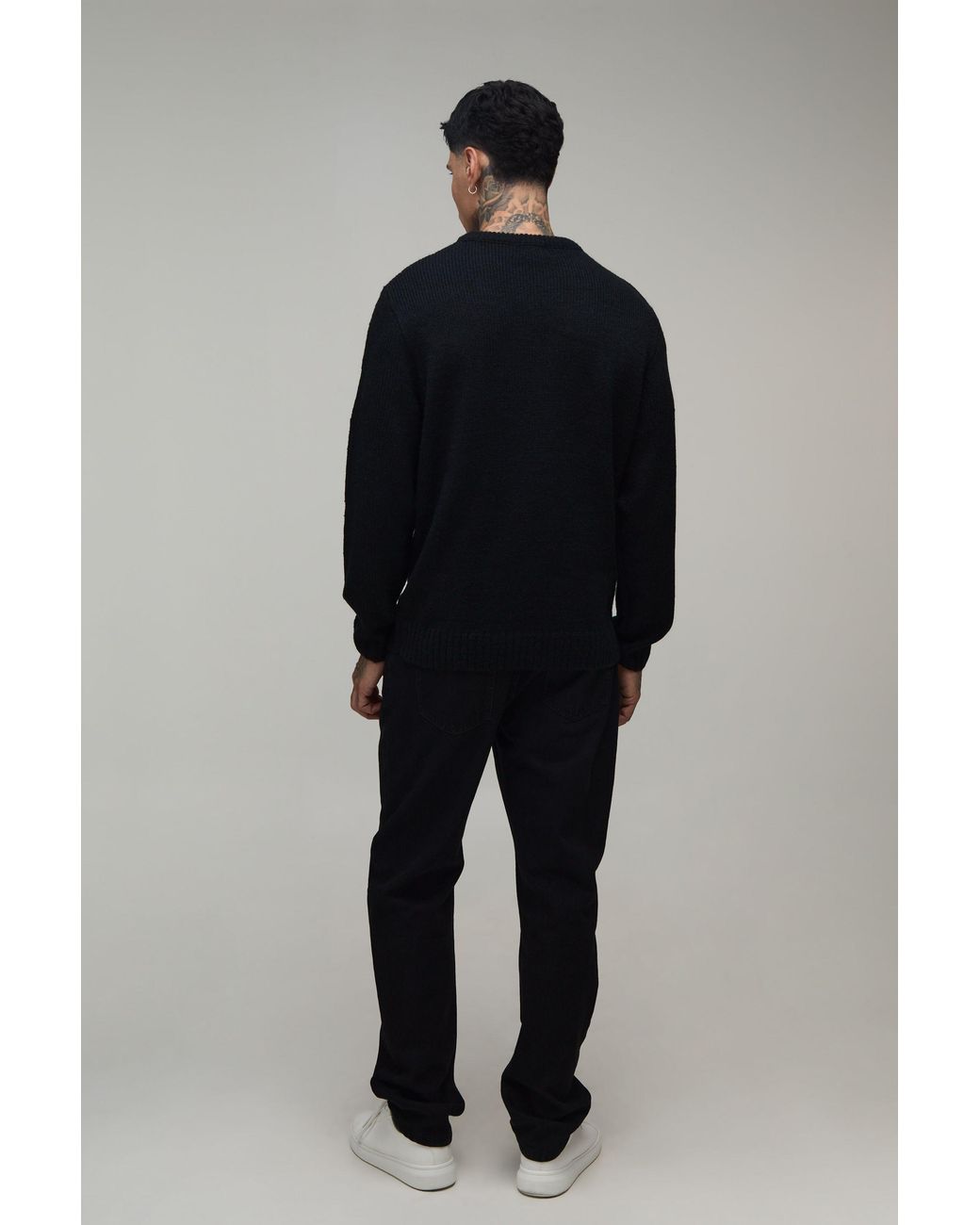 BoohooMAN Blue Tall Relaxed Fit Brushed Knitted Jumper for men