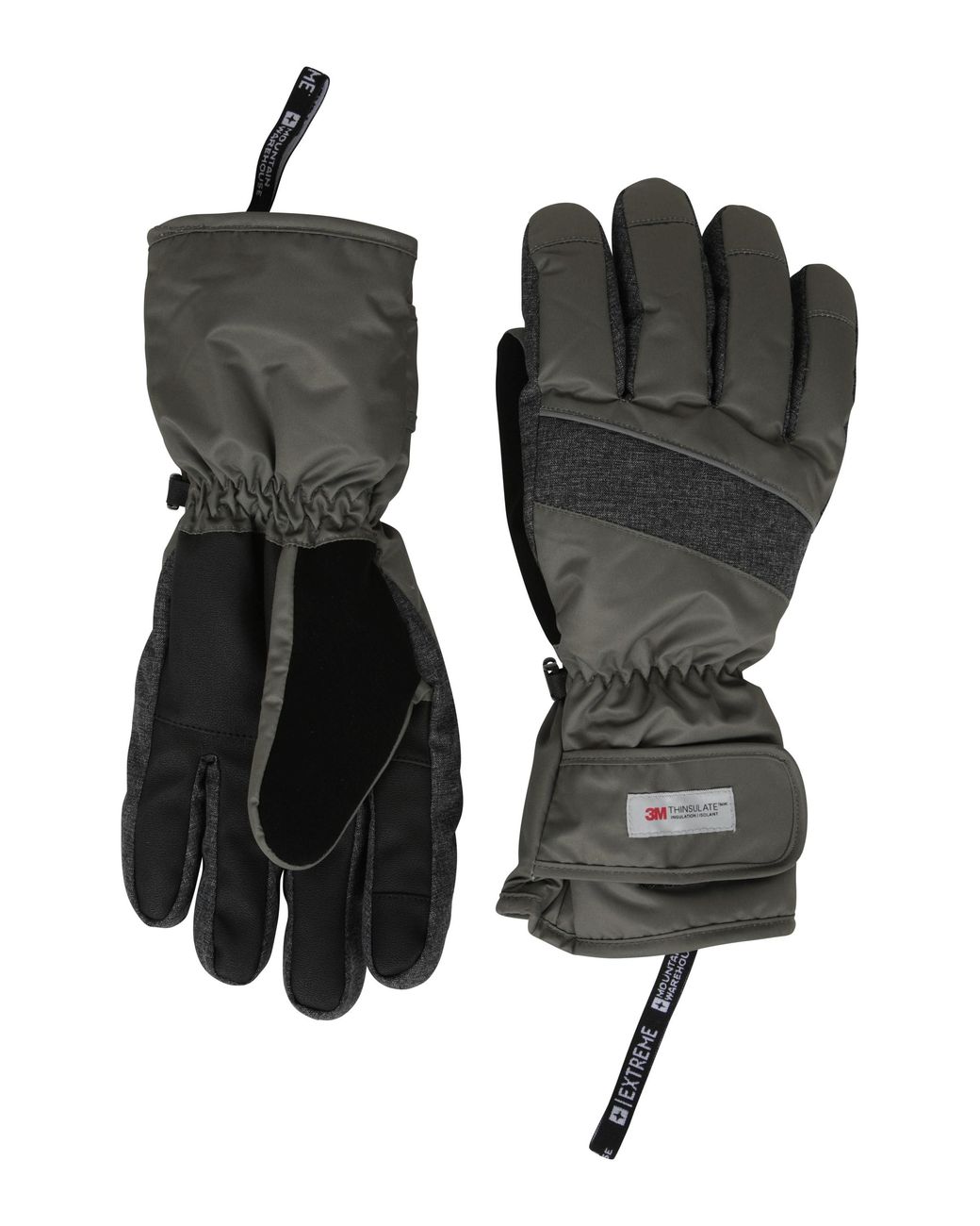 Mountain Warehouse Black Thinsulate Ski Gloves Waterproof Breathable Touch Strap Winter Mittens for men