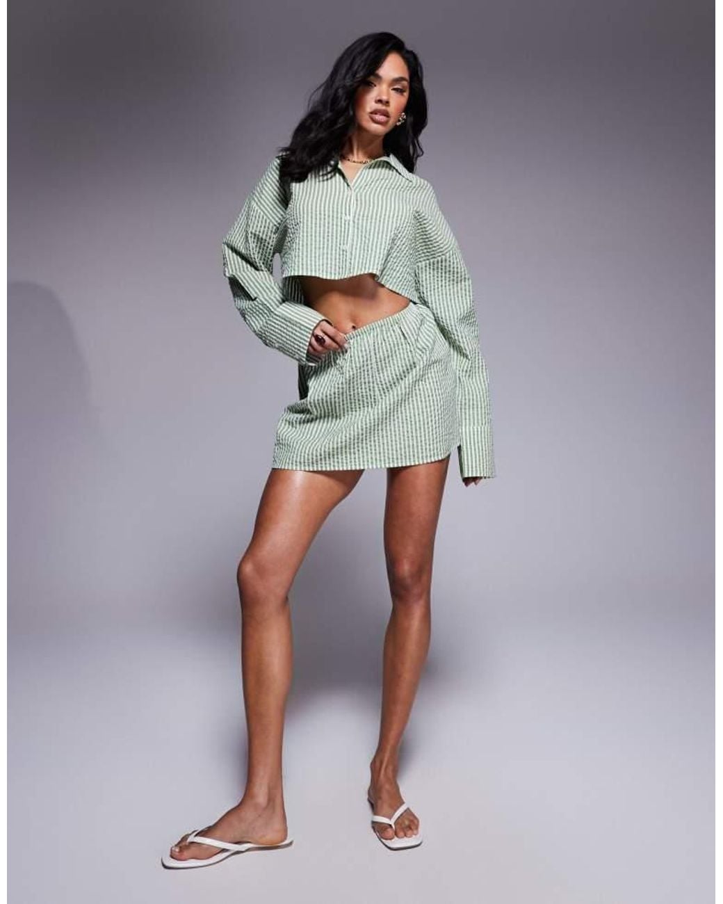 ASOS Multicolor Lisa Seersucker Cropped Beach Shirt
