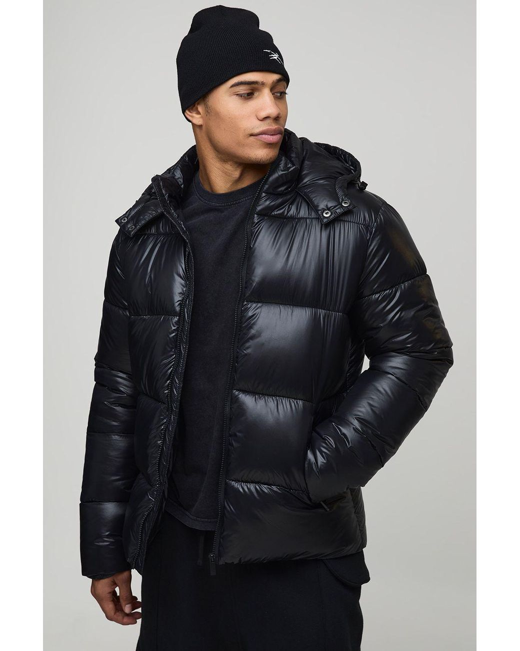 BoohooMAN Blue Regular Fit High Shine Puffer Jacket for men