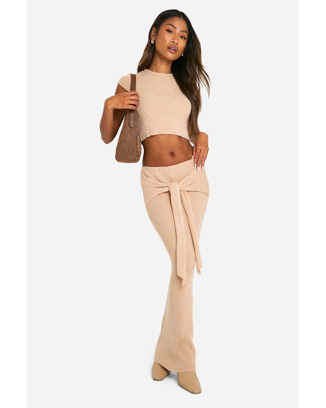Boohoo White Rib Knit Top & Draped Maxi Skirt Co-Ord