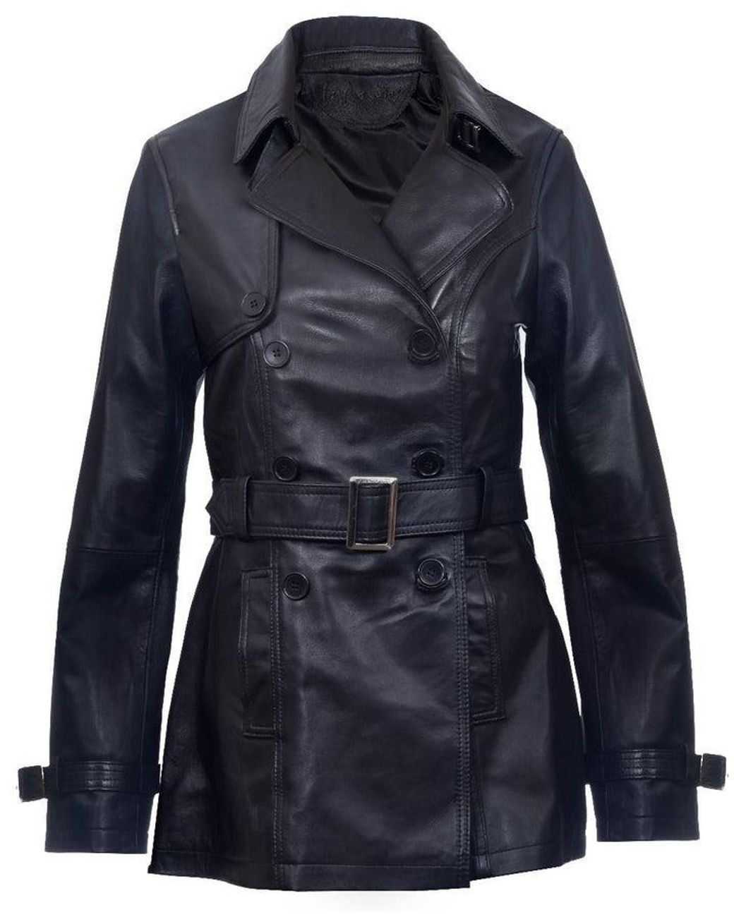 Infinity Leather Blue Mid Length Trench Coat -Oakham