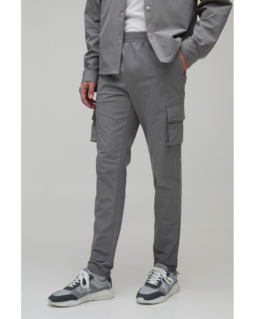 BoohooMAN Gray Skinny Fit Technical Cargo Trouser for men