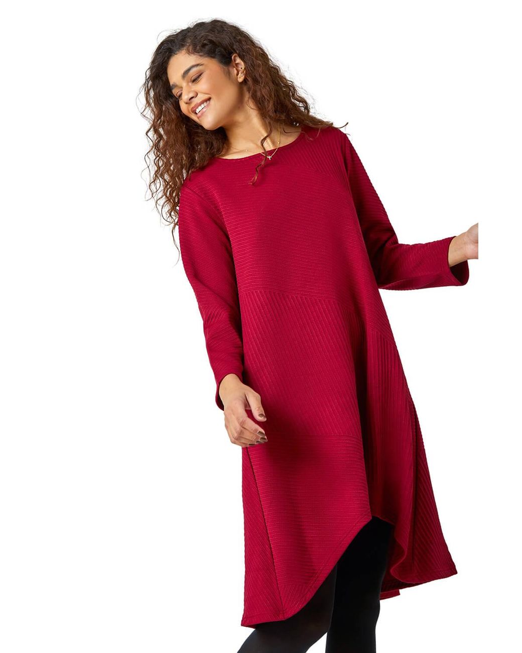 Roman Red Ribbed Asymmetric Stretch Dress