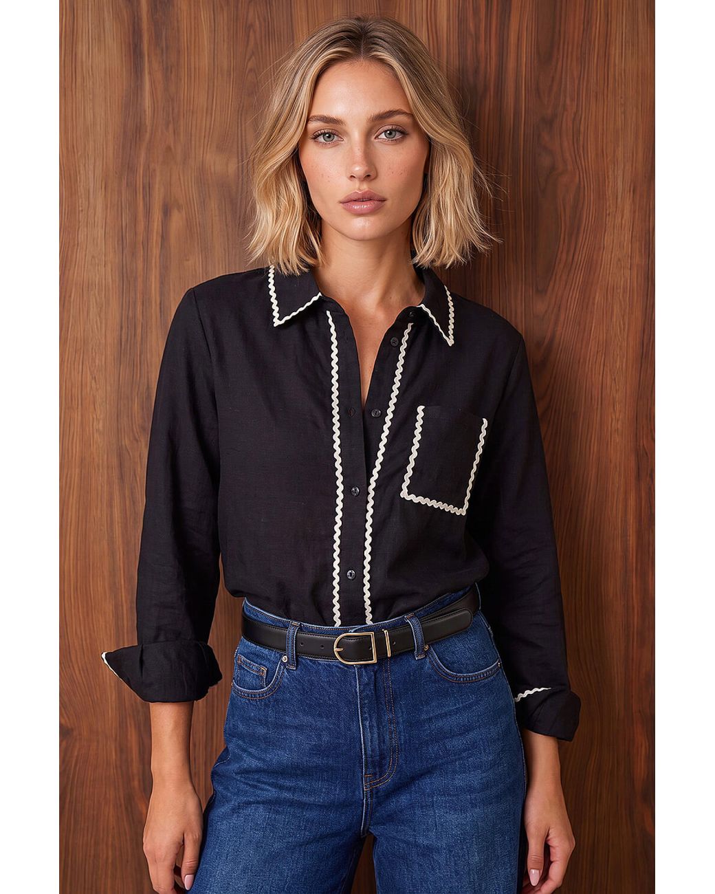 D.u.s.k Blue Ric Rac Trim Collared Shirt