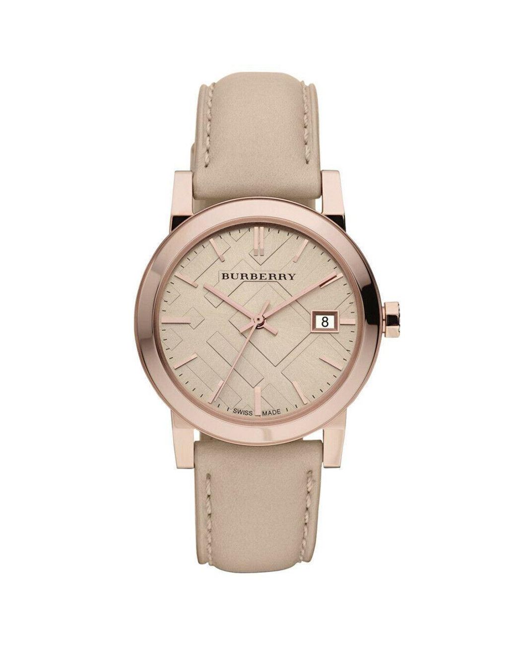 Burberry Metallic Bu9109 Rose Tone Check Dial Watch Leather