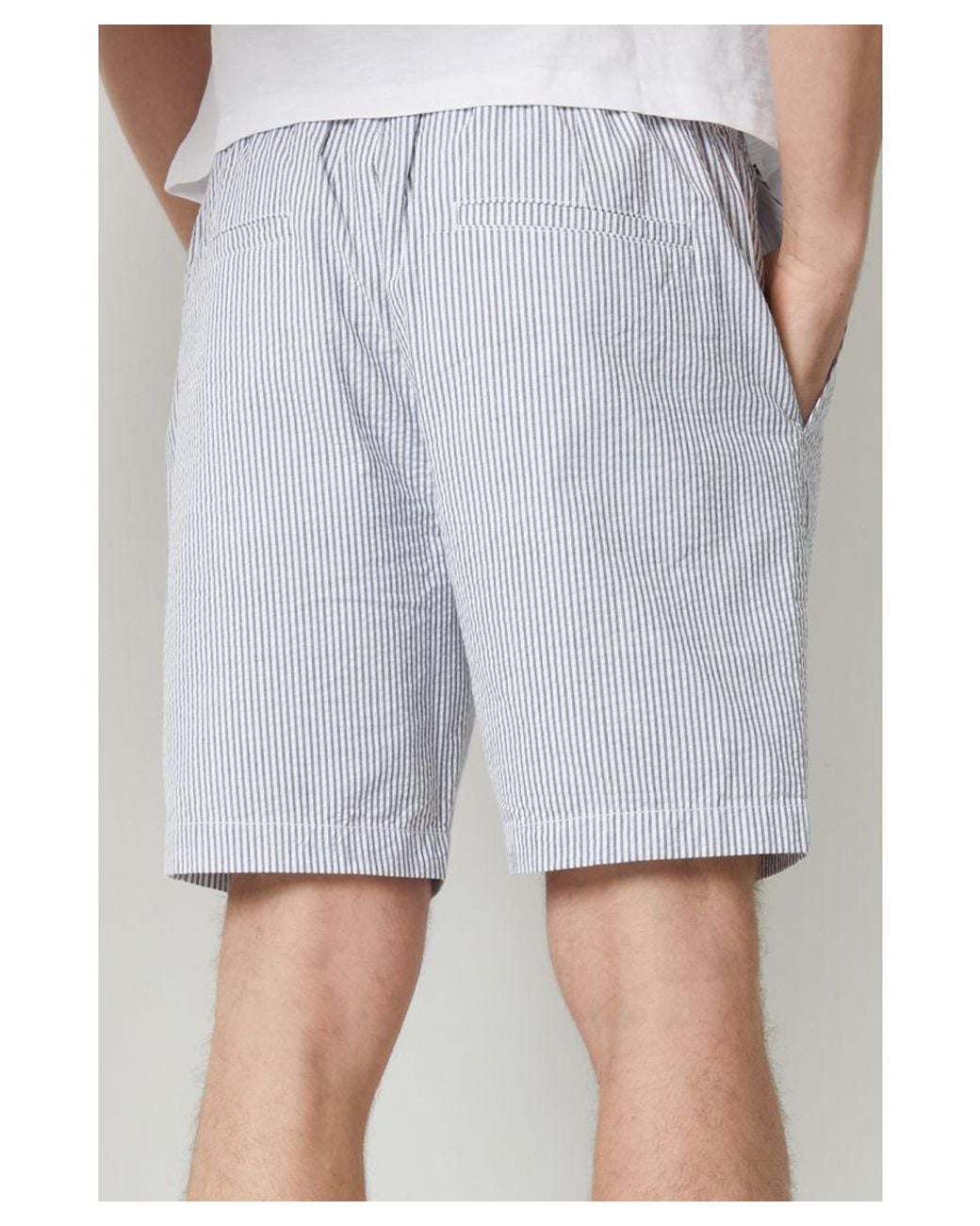 Threadbare Gray 'Cinco' Elasticated Waist Seersucker Cotton Shorts for men
