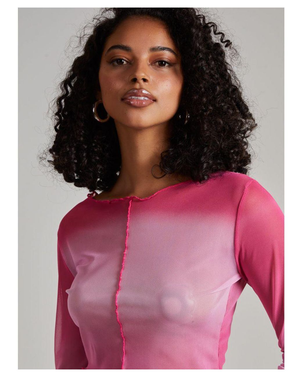 Pink Vanilla Blue Ombre Exposed Long Sleeve Mesh Crop Top