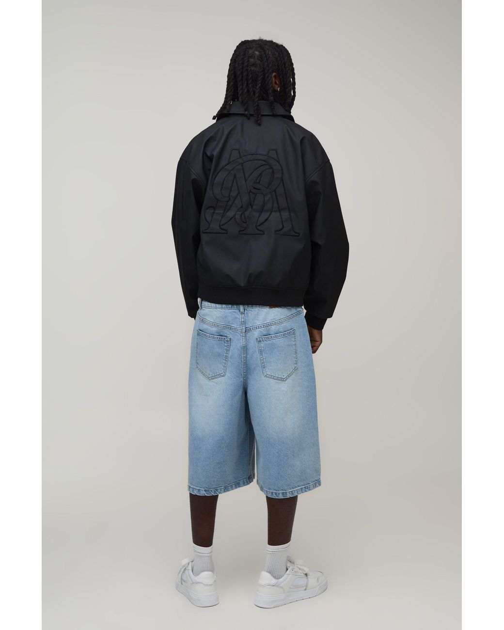 BoohooMAN Black Pu Embroidered Harrington Jacket for men